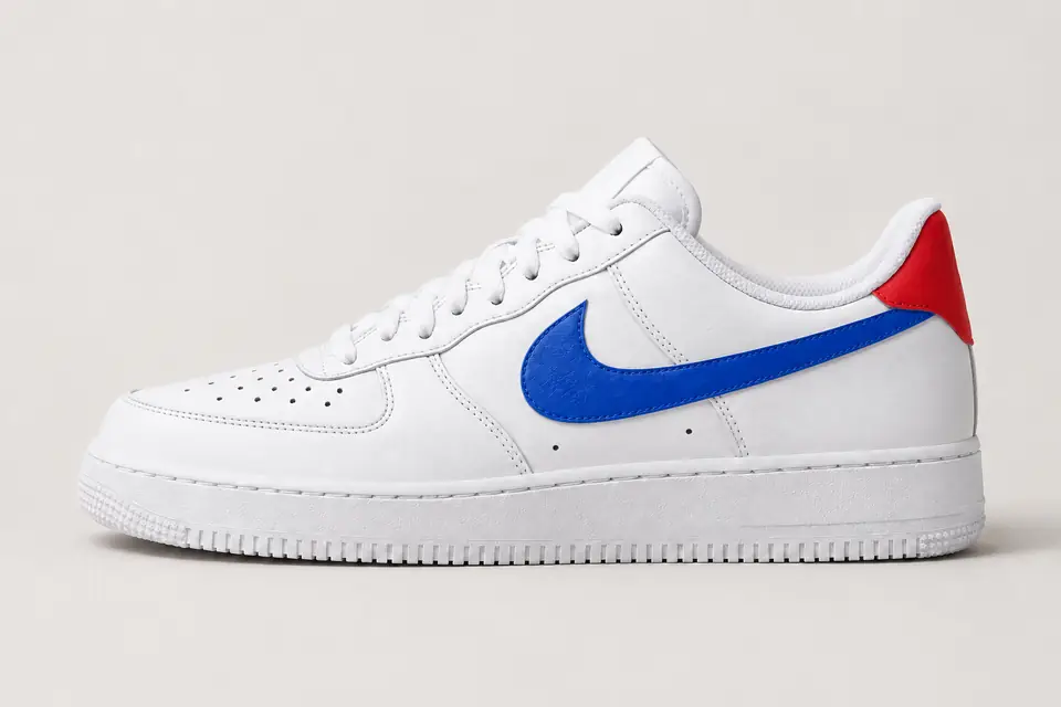 Air Force 1 Bleu Blanc Rouge coloris blanc, vue de profil