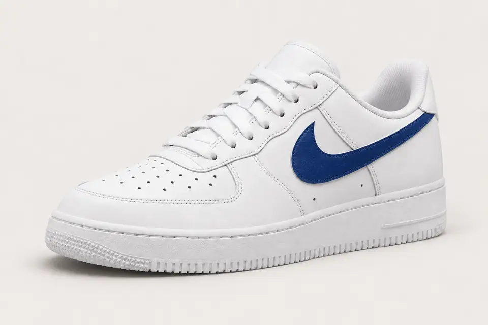 Air Force 1 Bleu Marine et Blanche coloris blanc, vue de trois quarts