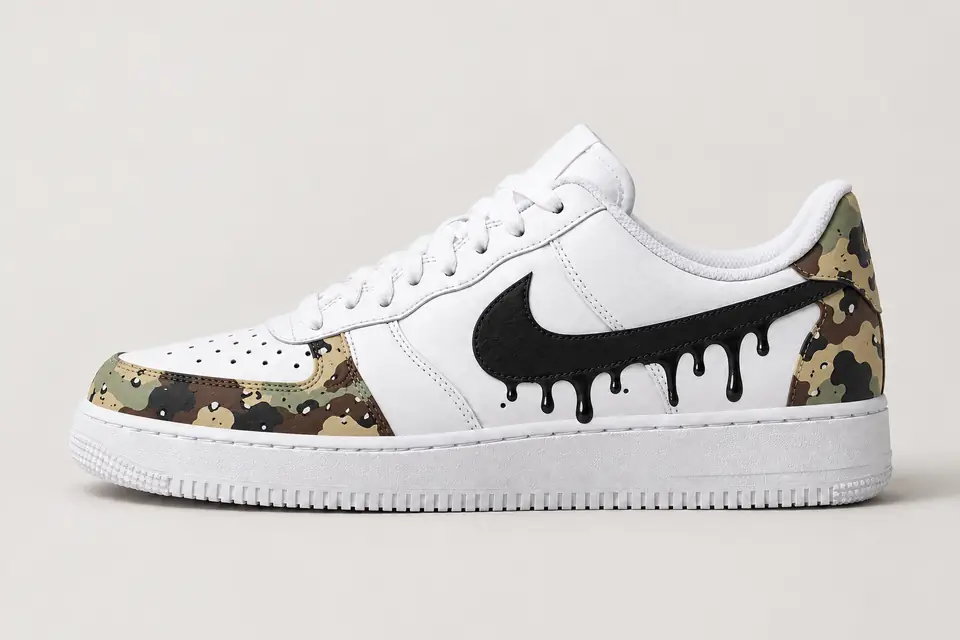 Air Force 1 Camouflage Drip coloris noir, vue de profil