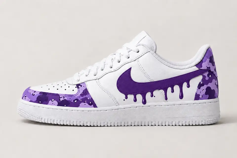 Air Force 1 Camouflage Drip coloris violet, vue de profil
