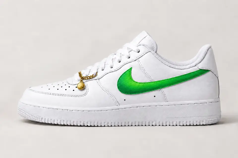 Air Force 1 Chaîne Or Dégradé coloris blanc et vert, vue de profil