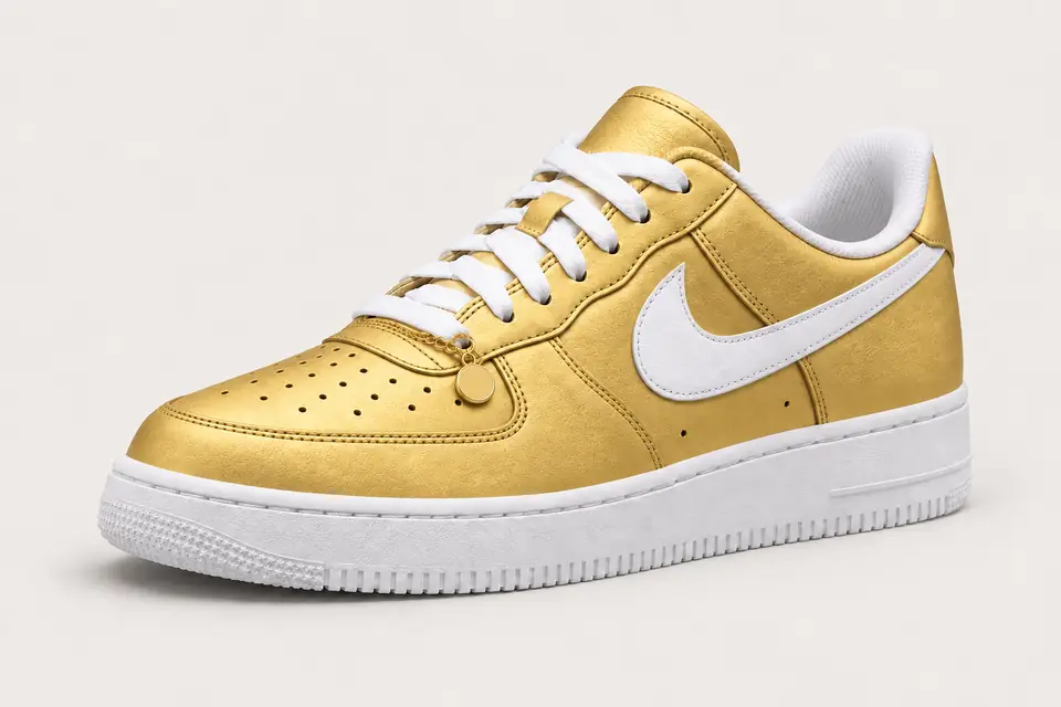 Air Force 1 Chaîne Or Full Upper coloris or, vue de trois quarts