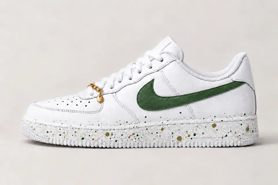 Air Force 1 Chaîne Or Splash coloris kaki et vert, vue de profil