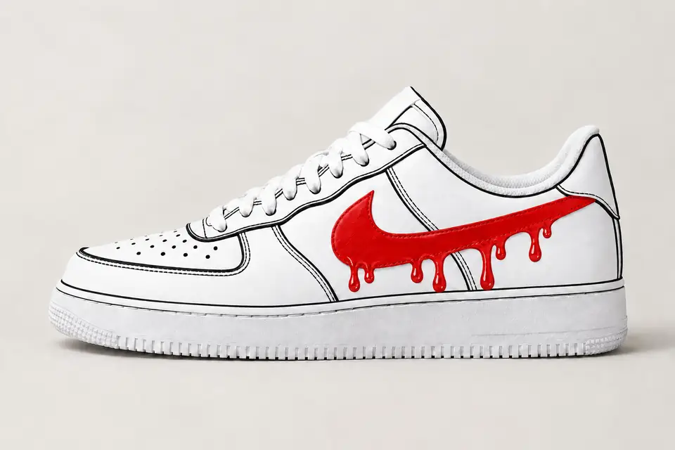 Air Force 1 Custom Cartoon Drip coloris rouge, vue de profil