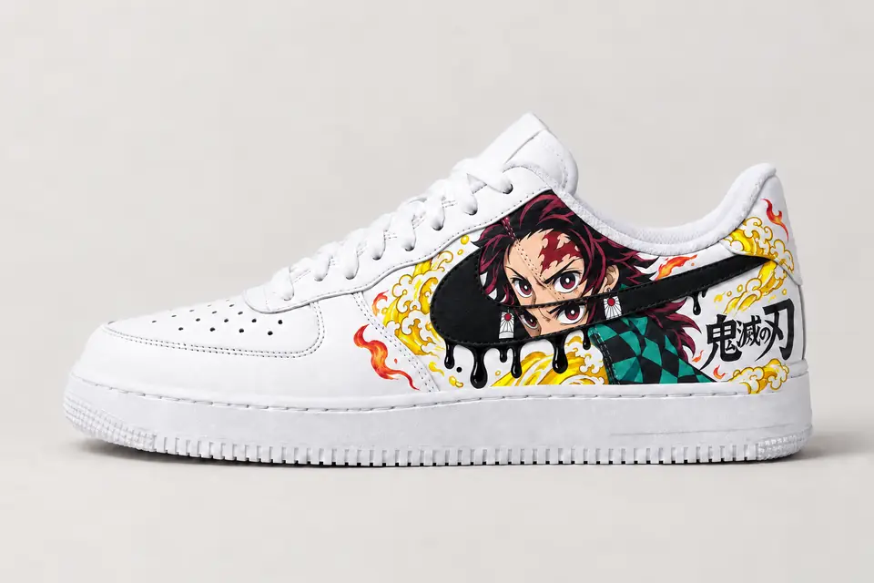 Air Force 1 Custom Demon Slayer Drip coloris jaune, vue de profil