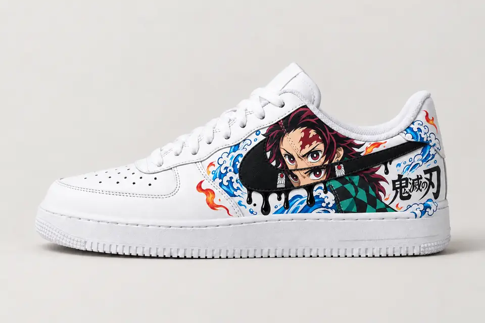 Air Force 1 Custom Demon Slayer Drip coloris noir, vue de profil
