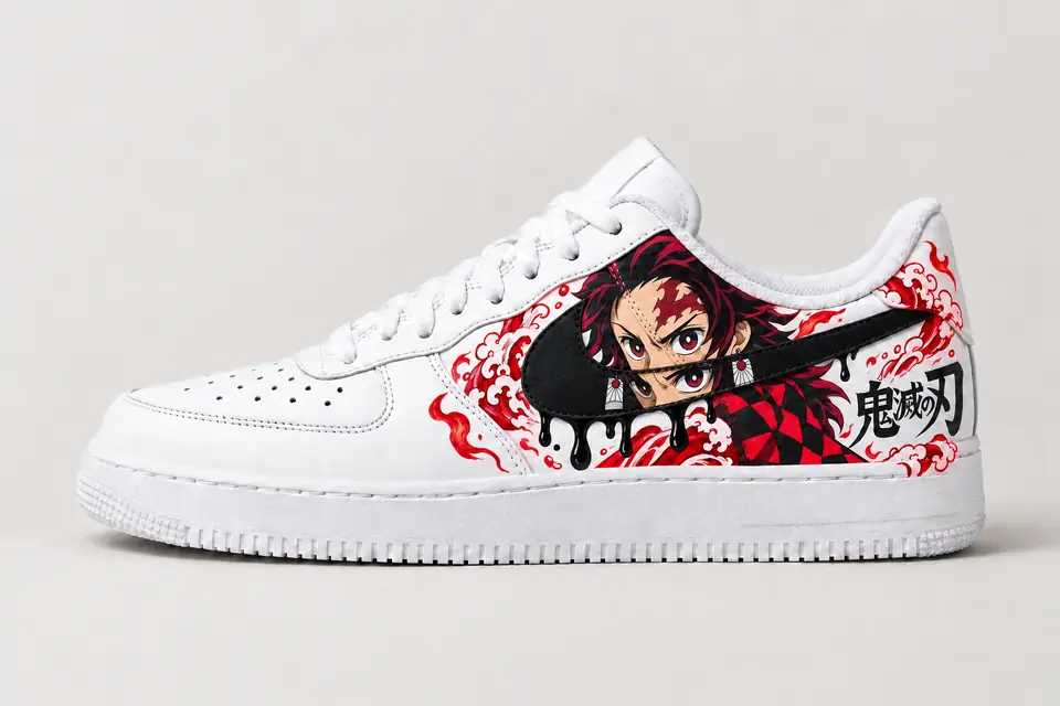Air Force 1 Custom Demon Slayer Drip coloris rouge, vue de profil