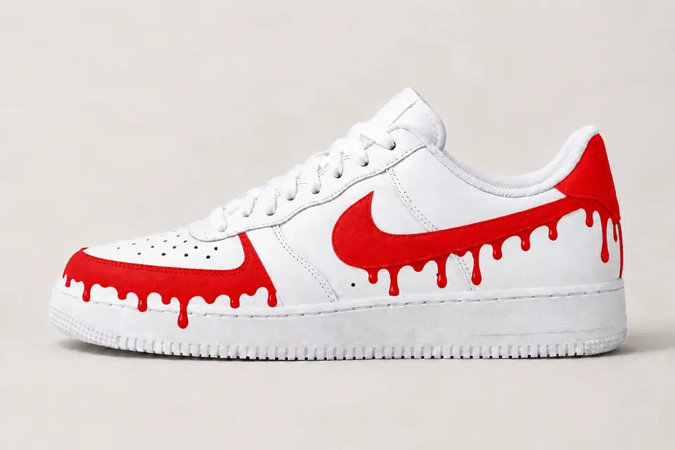 Air Force 1 Daim Drip coloris rouge, vue de profil