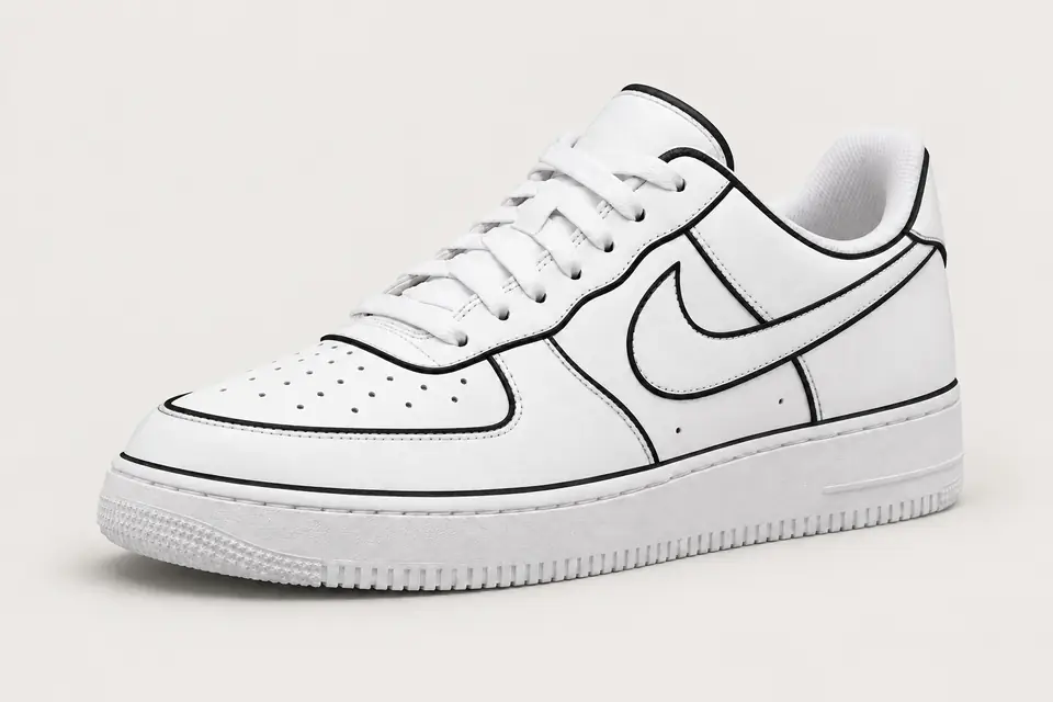 Air Force 1 Dessin Noir coloris noir, vue de trois quarts