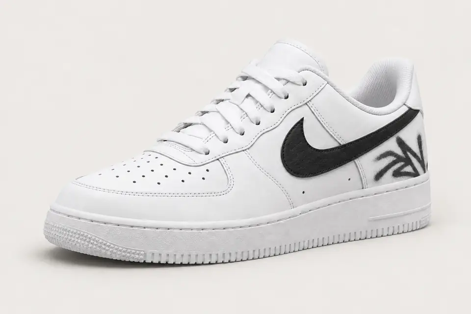 Air Force 1 Graffiti coloris noir, vue de trois quarts