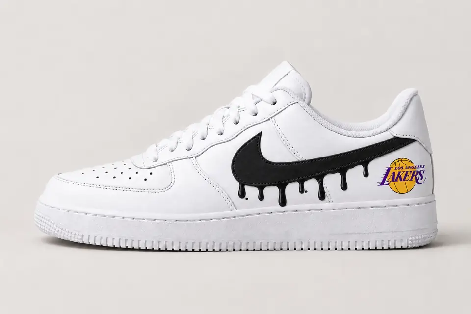 Air Force 1 Lakers Drip coloris noir, vue de profil