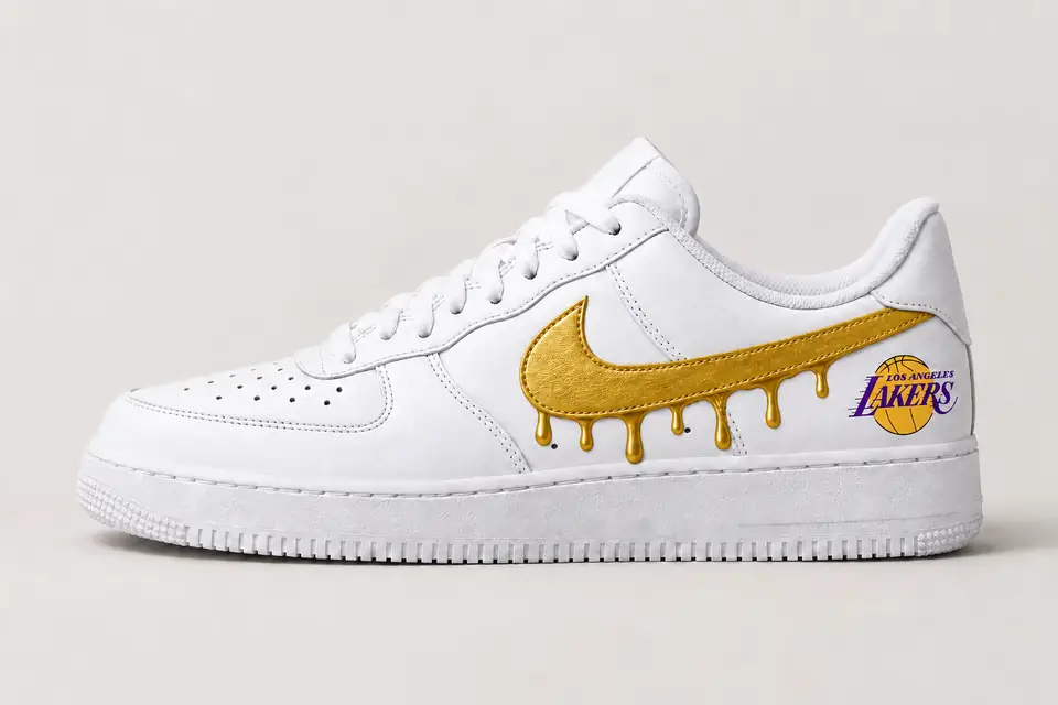 Air Force 1 Lakers Drip coloris or, vue de profil