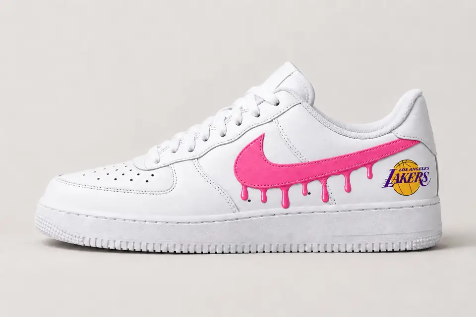 Air Force 1 Lakers Drip coloris rose, vue de profil