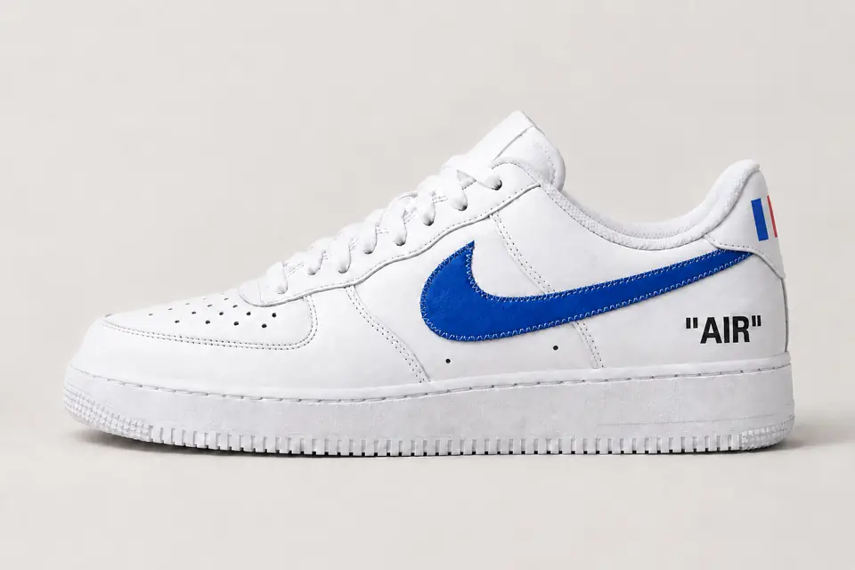 Air Force 1 Off-White Paris coloris bleu, vue de profil