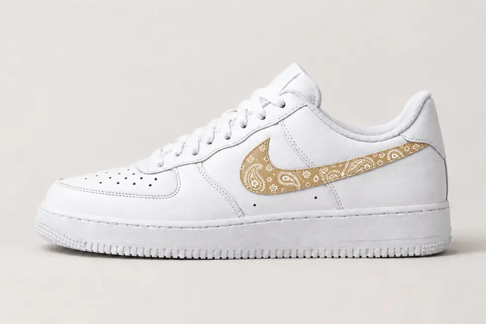 Air Force 1 Paisley Swoosh coloris beige, vue de profil