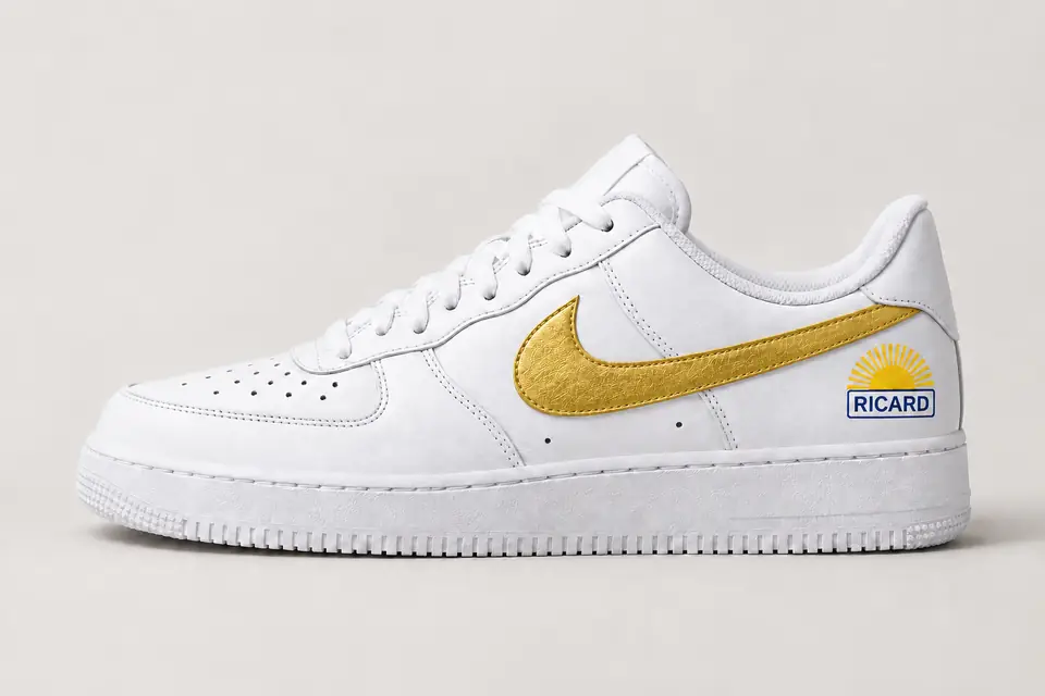 Air Force 1 Ricard Swoosh Peint coloris or, vue de profil