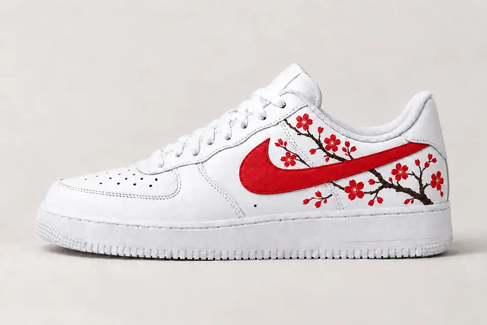 Air Force 1 Sakura coloris blanc et rouge, vue de profil