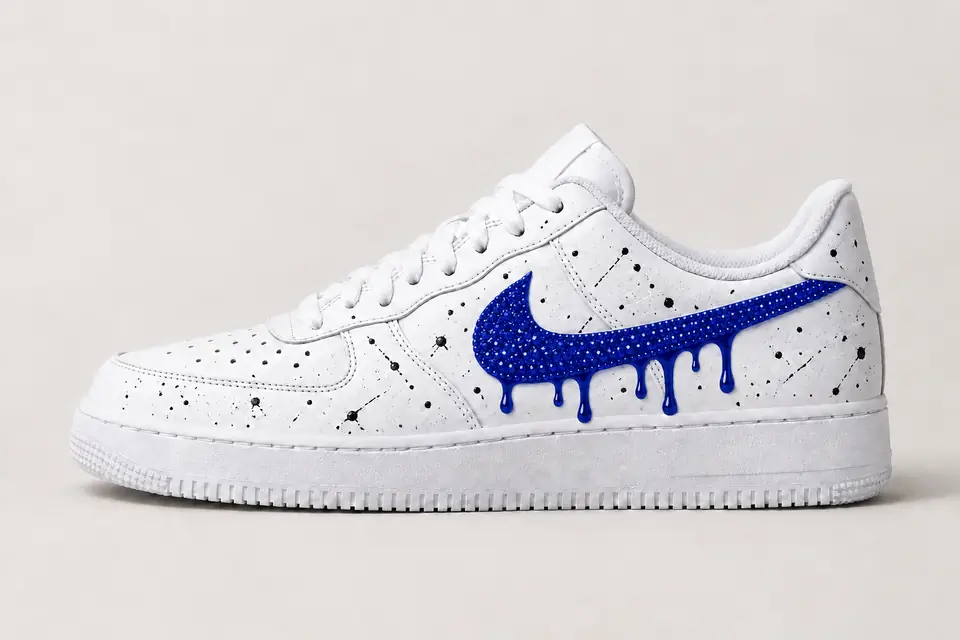 Air Force 1 Swarovski Drip coloris bleu, vue de profil