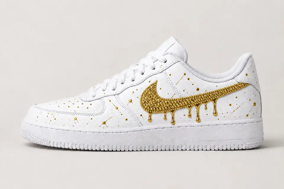 Air Force 1 Swarovski Drip coloris or, vue de profil