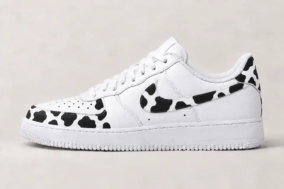 Air Force 1 Vache coloris blanc et noir, vue de profil