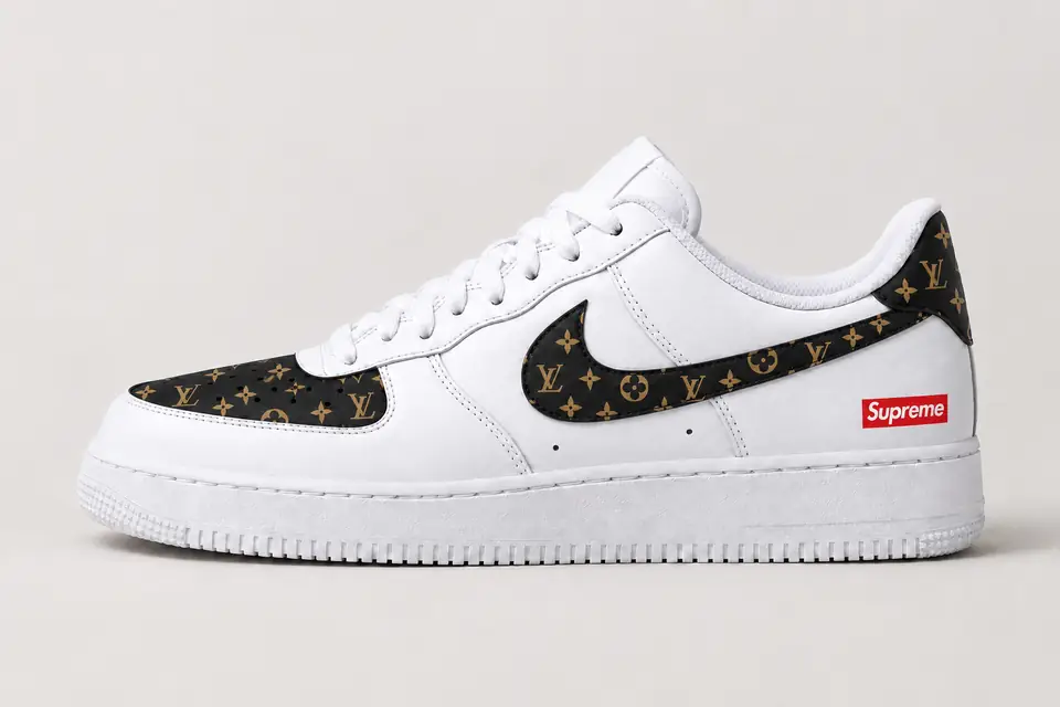 Air Force Louis Vuitton Supreme coloris noir, vue de profil
