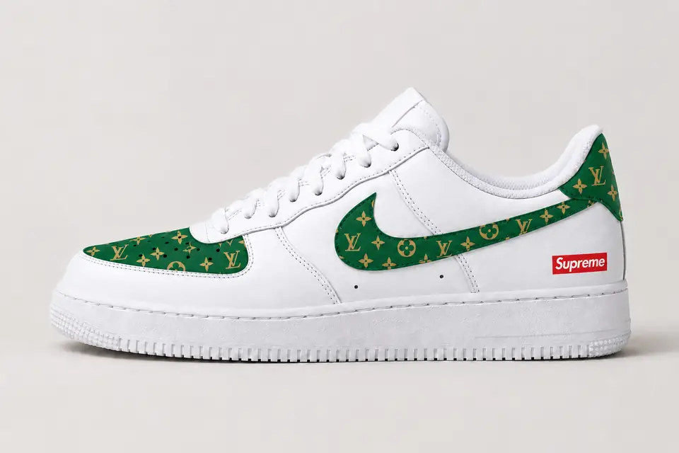 Air Force Louis Vuitton Supreme coloris vert, vue de profil