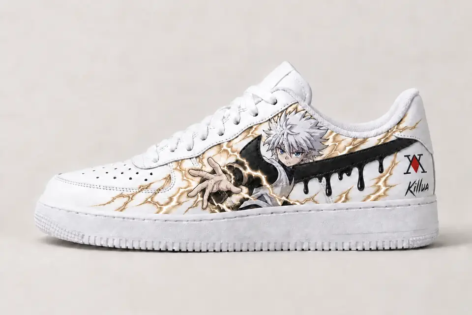 Air Force One Custom Hunter x Hunter Drip coloris beige, vue de profil