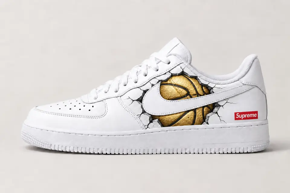Air Force One Supreme NBA coloris or, vue de profil