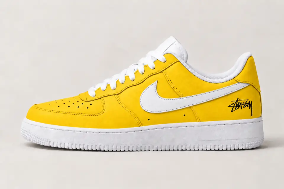 Air Force Stüssy Noir Full Upper coloris jaune et noir, vue de profil