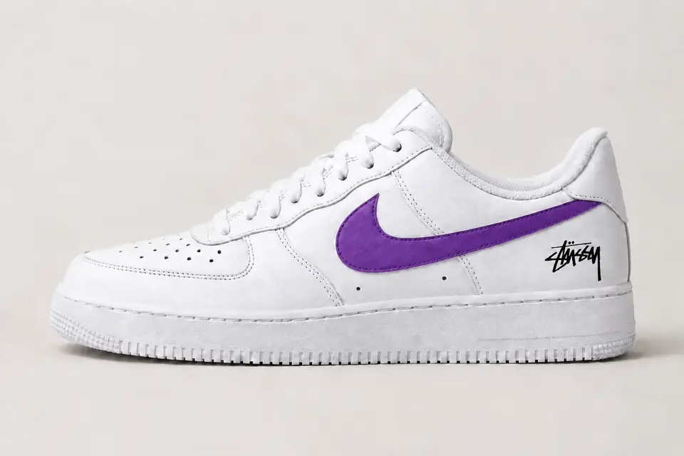 Air Force Stüssy Swoosh Peint coloris violet, vue de profil