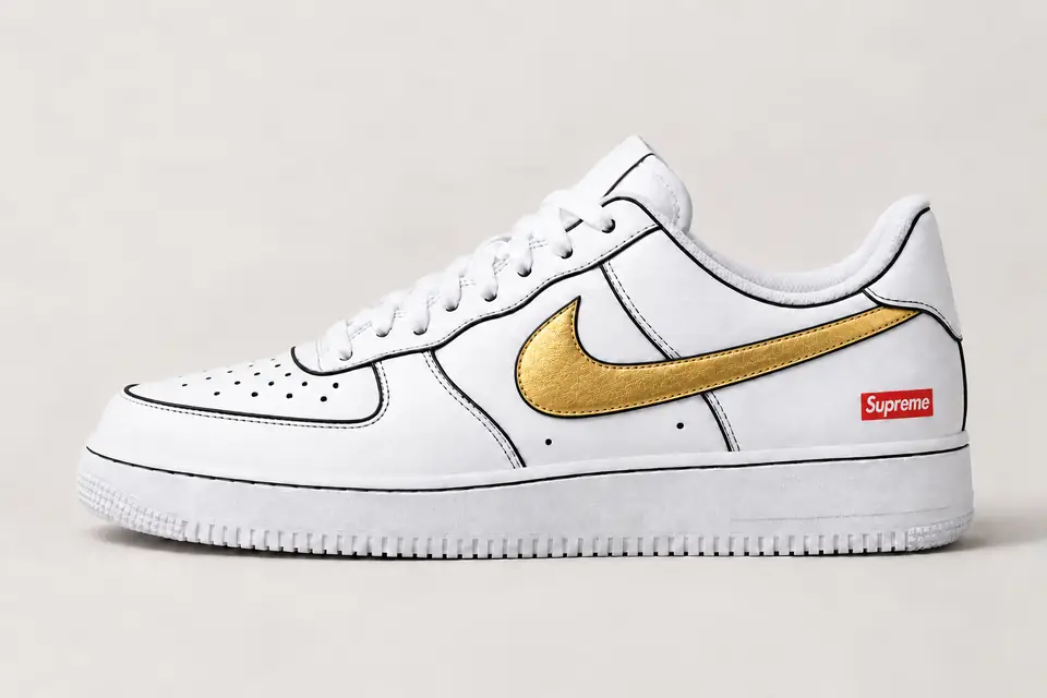 Air Force Supreme Noir Contour coloris noir et or, vue de profil