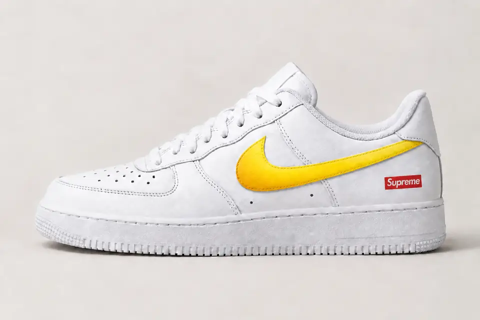 Air Force Supreme Noir Dégradé coloris jaune, vue de profil