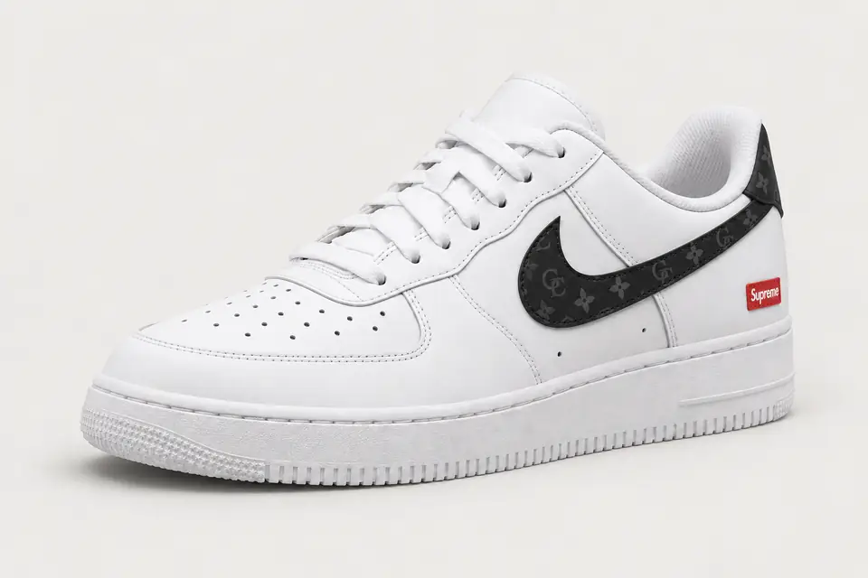 Air Force Supreme Noir Monogramme 2 coloris noir, vue de trois quarts