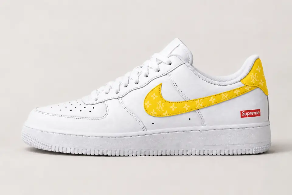 Air Force Supreme Noir Monogramme coloris jaune, vue de profil