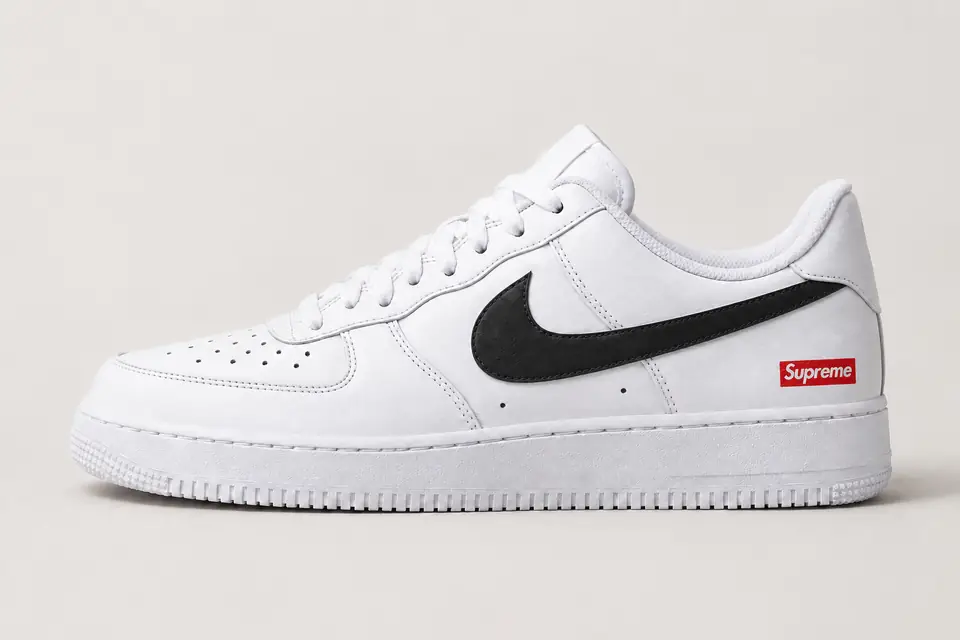 Air Force Supreme Noir Swoosh Peint 2 coloris noir, vue de profil
