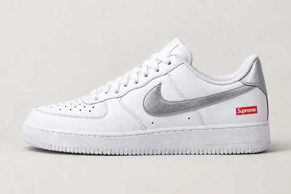 Air Force Supreme Noir Talon Peint coloris argent, vue de profil