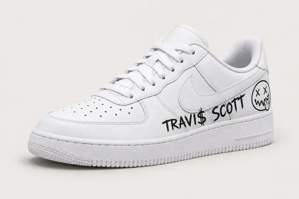 Air Force Travis Scott Blanche coloris blanc, vue de trois quarts