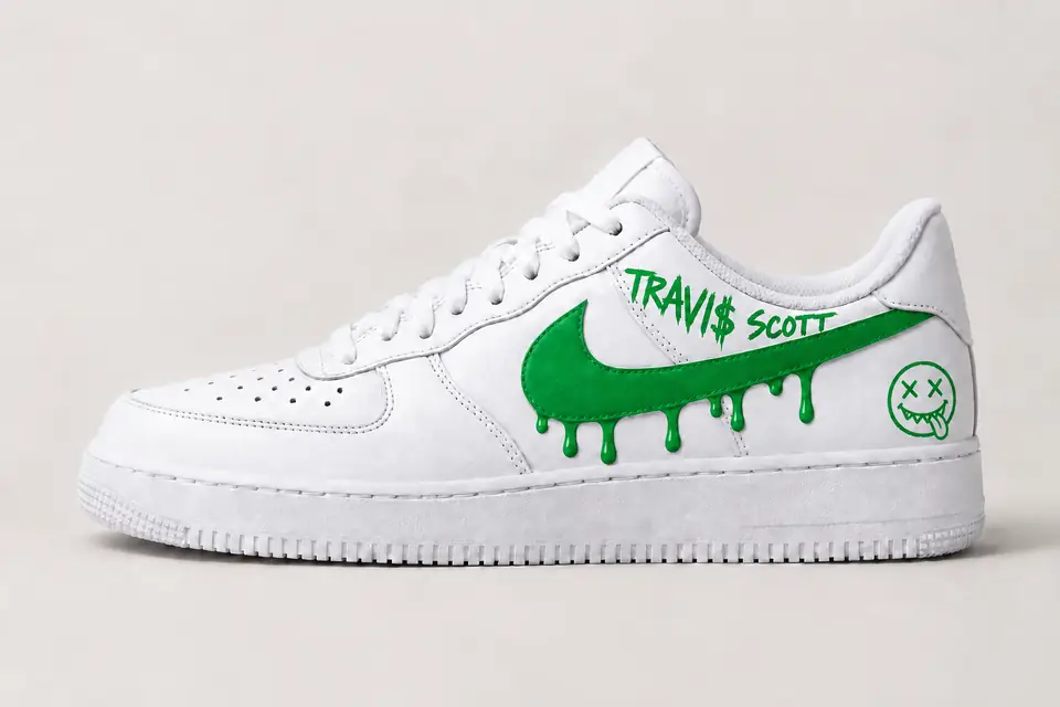 Air Force Travis Scott Drip coloris vert, vue de profil