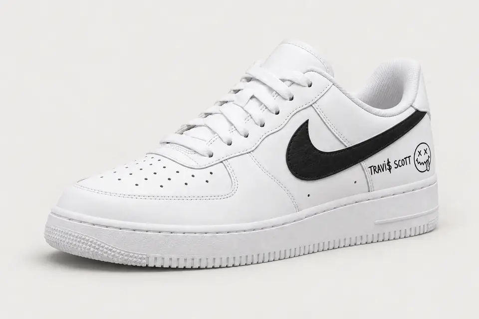 Air Force Travis Scott Swoosh Peint coloris noir, vue de trois quarts