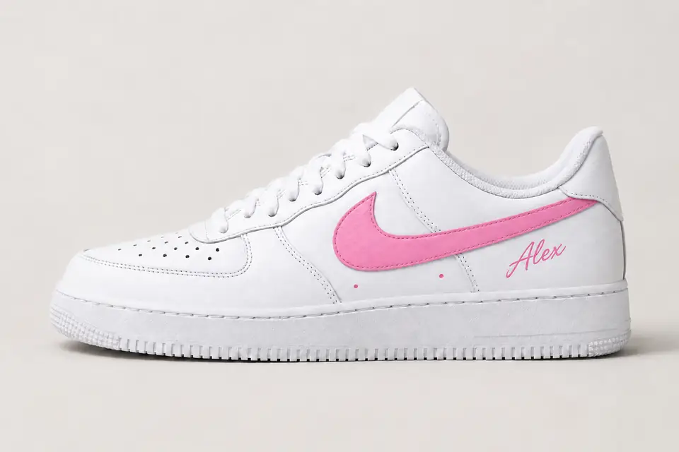 Chaussure Personnalisé avec Prénom coloris blanc et rose, vue de profil