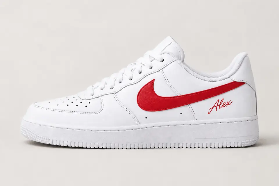 Chaussure Personnalisé avec Prénom coloris blanc et rouge, vue de profil
