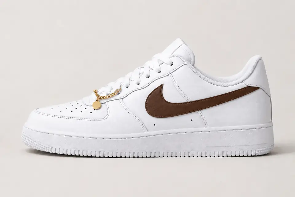 Nike Air Force 1 Femme avec Chaîne coloris marron, vue de profil