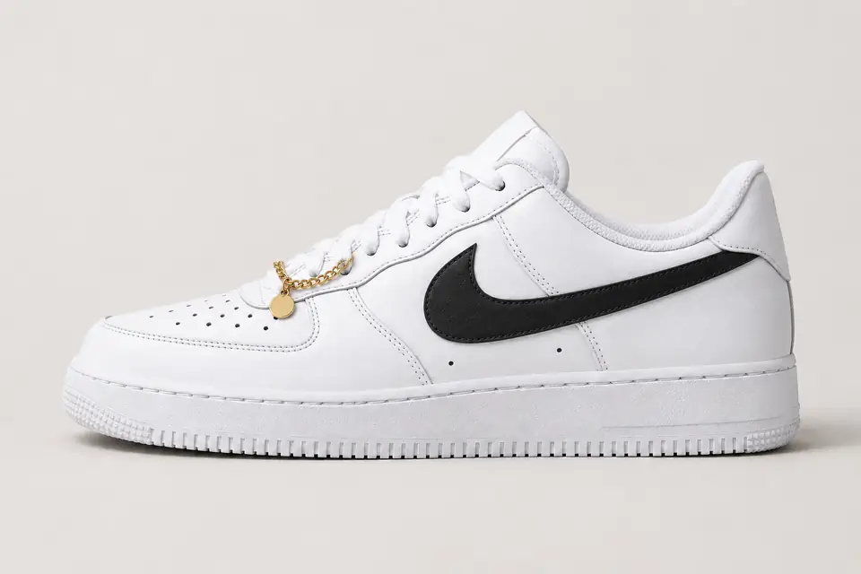 Nike Air Force 1 Femme avec Chaîne coloris noir, vue de profil