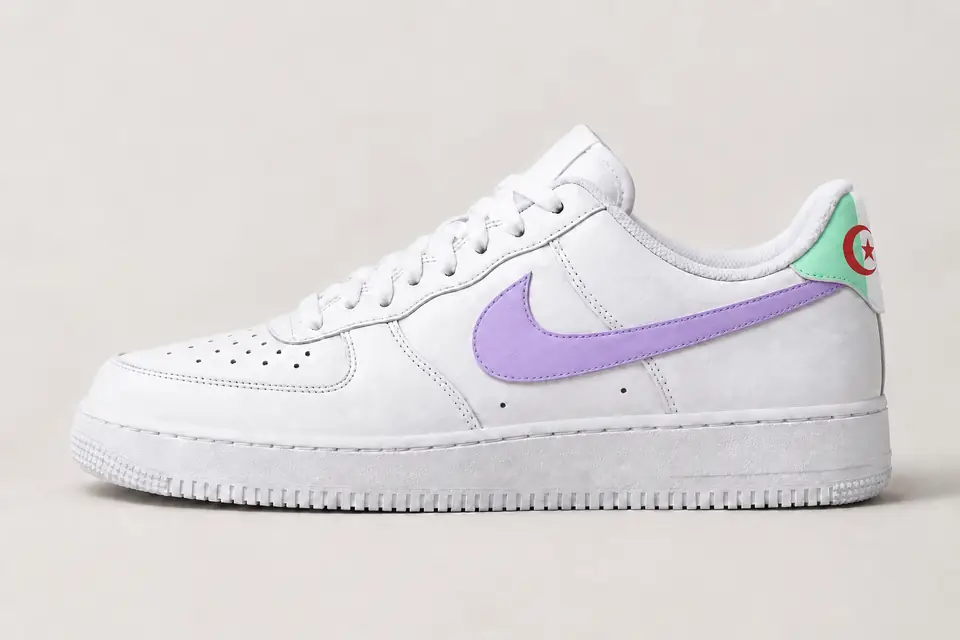 Nike Air Force Algérie coloris pastel et vert, vue de profil
