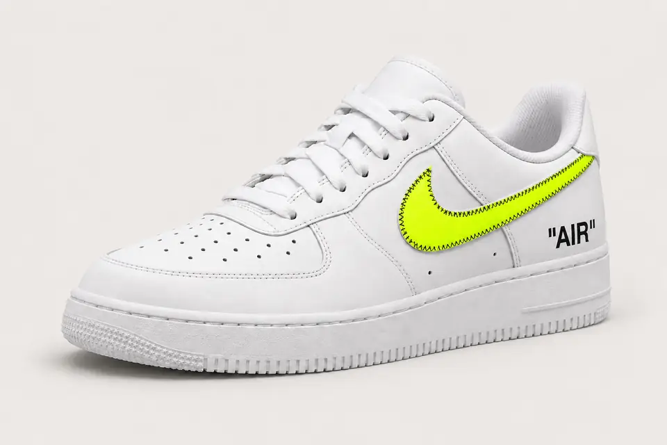 Nike Air Force Off White Fluo coloris fluo, vue de trois quarts